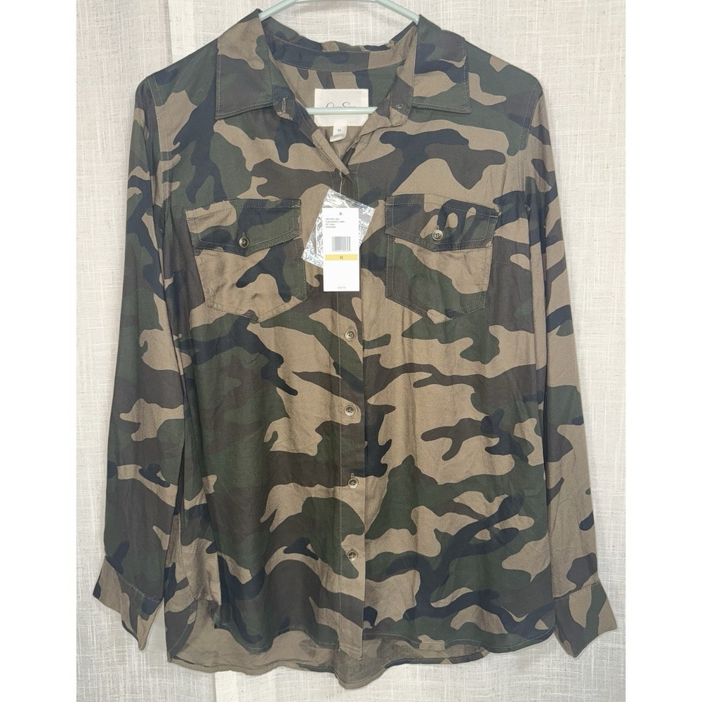 NWT Jessica Simpson Women's Button Up Camo Long‎ Sleeve Shirt Rtl. $69.50 Blouse